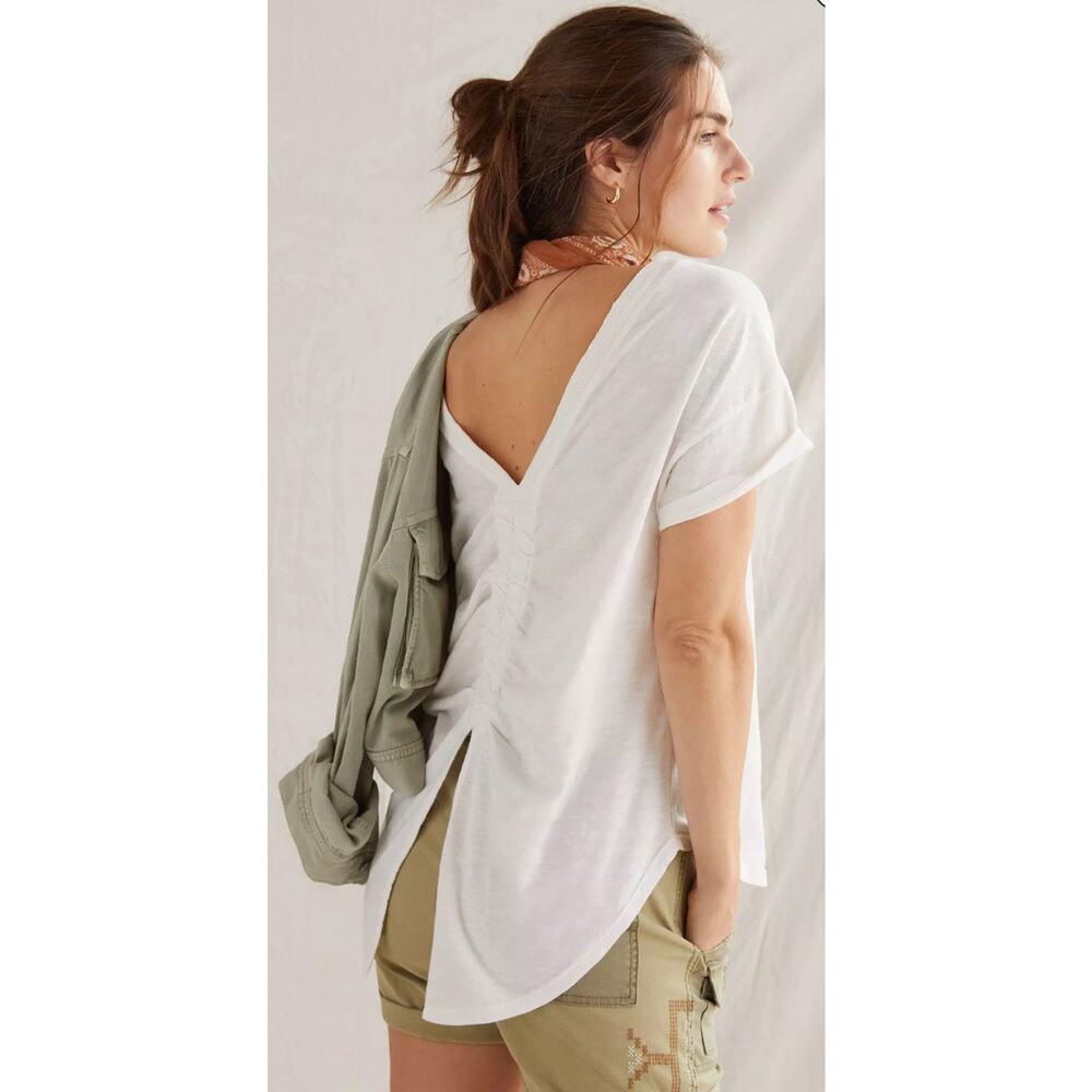 Pilcro Top V Back Tunic Tee Cotton Crew Neck White Size XS